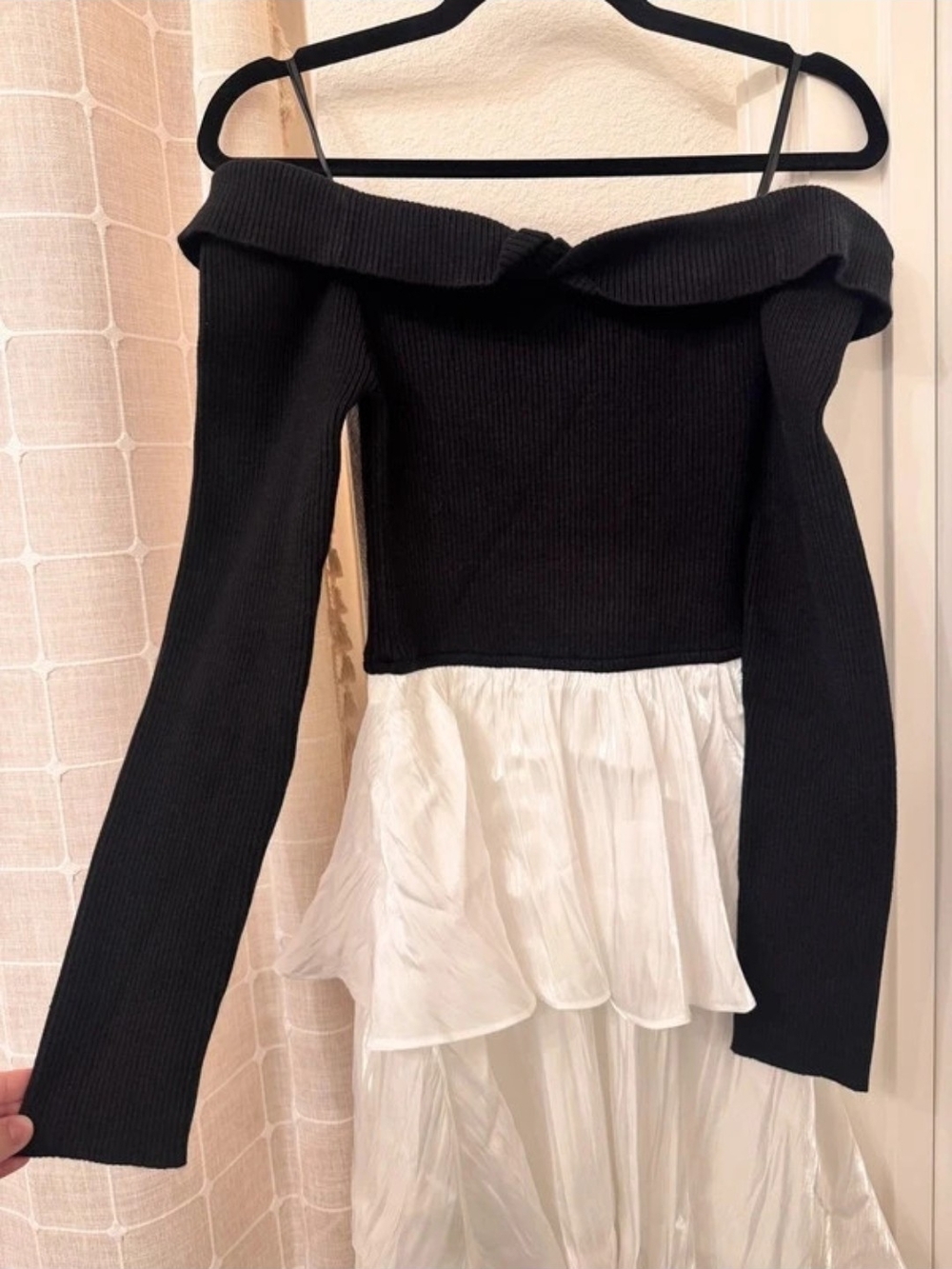 Baltic Born Maelie Off-Shoulder Black and White Women's Ruffled Dress
